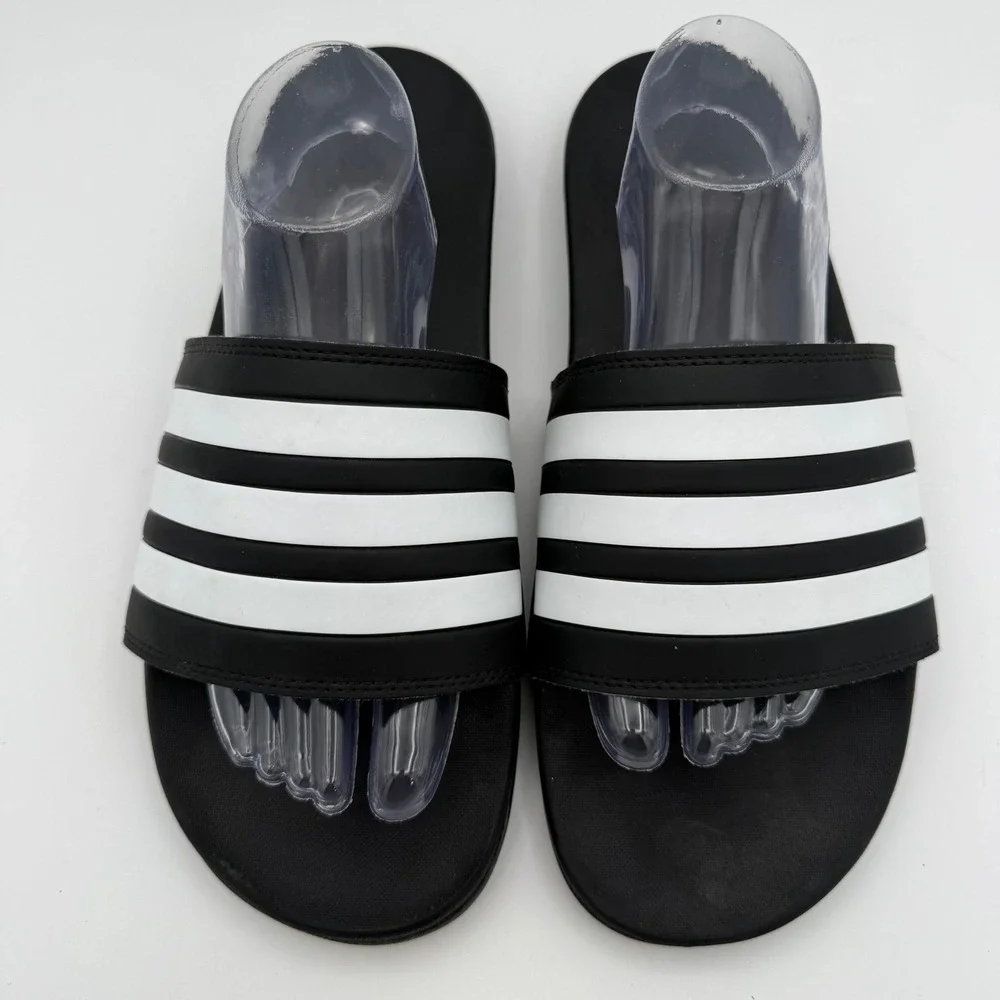 Men's Adidas Adilette Comfort Black White Casual Athletic Slip-On Slides Size 12